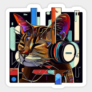 Music cute cat | Black, blue, and red Sticker